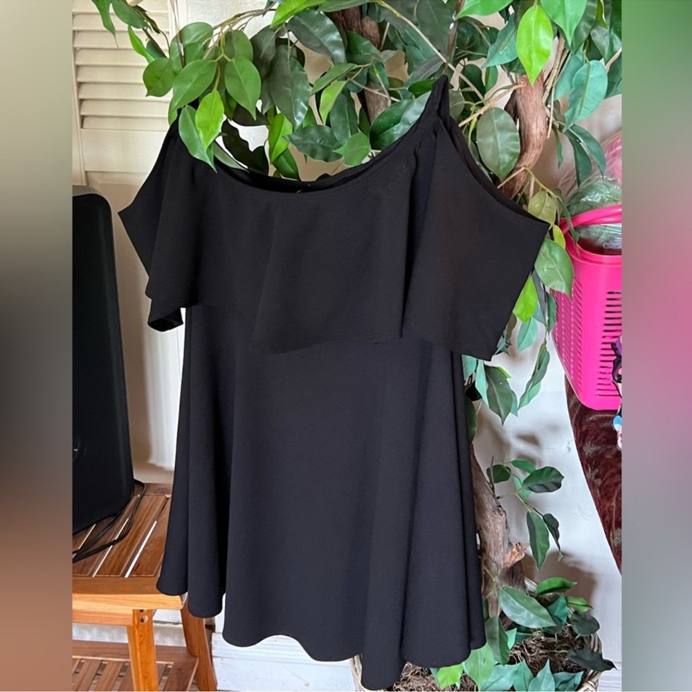 Black Ruffled Mini Dress with Relaxed Fit